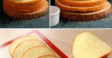 Rebanada de Bizcocho Genovés esponjoso y decorado con frutas
