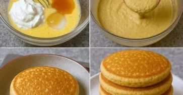 Hotcakes de avena con yogurt en un plato, ideal para un desayuno saludable