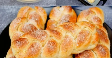 Delicioso pan brioche trencado recién horneado.