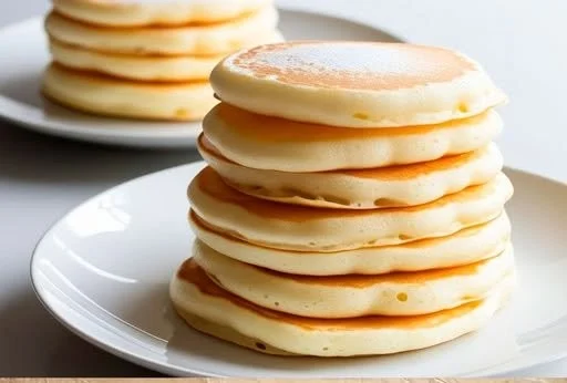 Panqueques esponjosos servidos con frutas y sirope