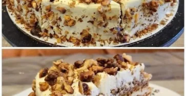 Pastel de zanahoria decorado con crema y nueces