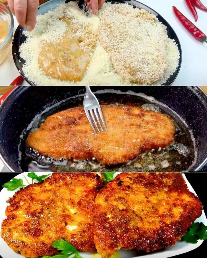 Pechuga crujiente dorada y jugosa servida en un plato