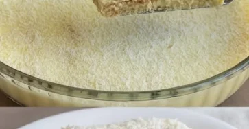 Postre de gelatina de coco y piña en un plato decorado