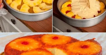 Tarta volteado de piña casero recién horneada