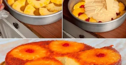 Tarta volteado de piña casero recién horneada
